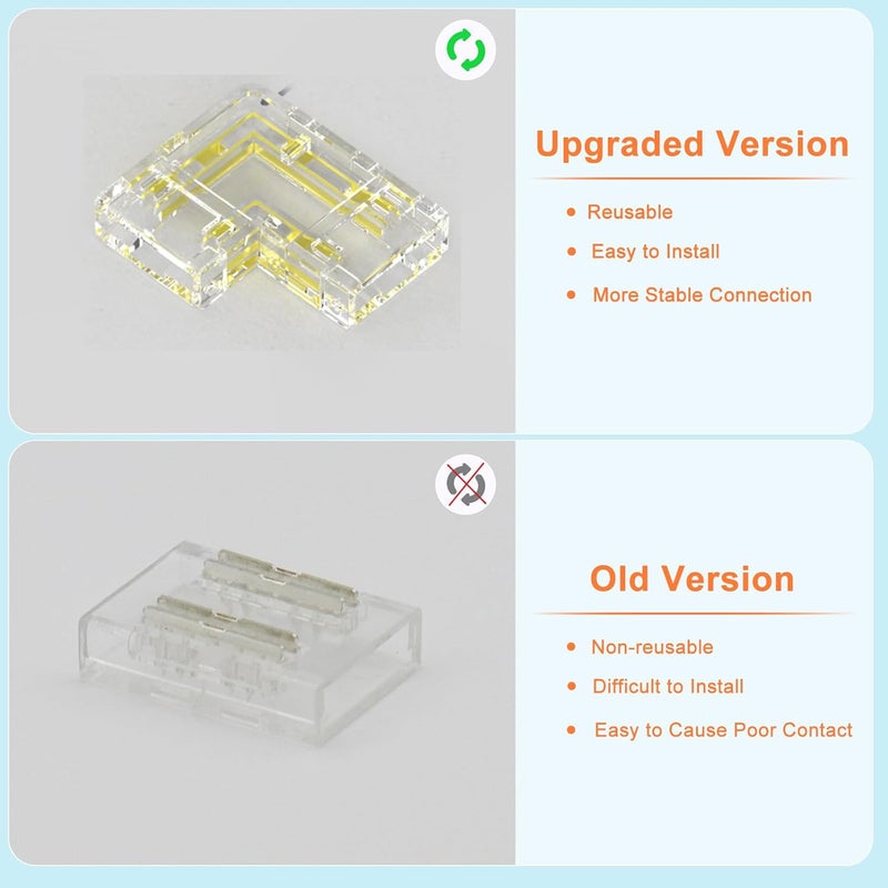 MIWISE 8mm Connectors Kit for 2-Pin COB LED Strip,12pcs Gapless L-Shaped/Corner Connectors,Solderless Extension Connectors for 5V/9V/12V/24V COB LED Strip Lights,for DIY Lighting Projects - Image 3